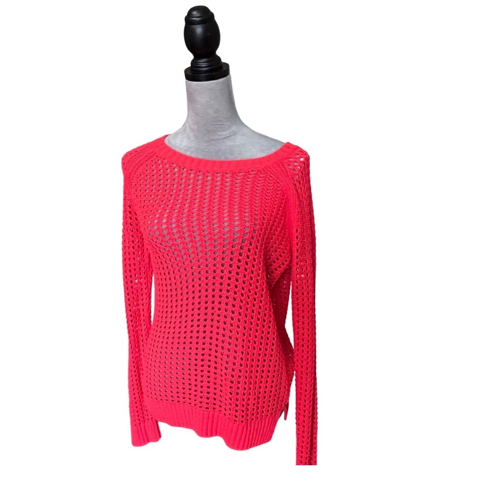 a.n.a A New Approach Neon Open Knit Mesh Sweater Womens Medium Raglan Pullover